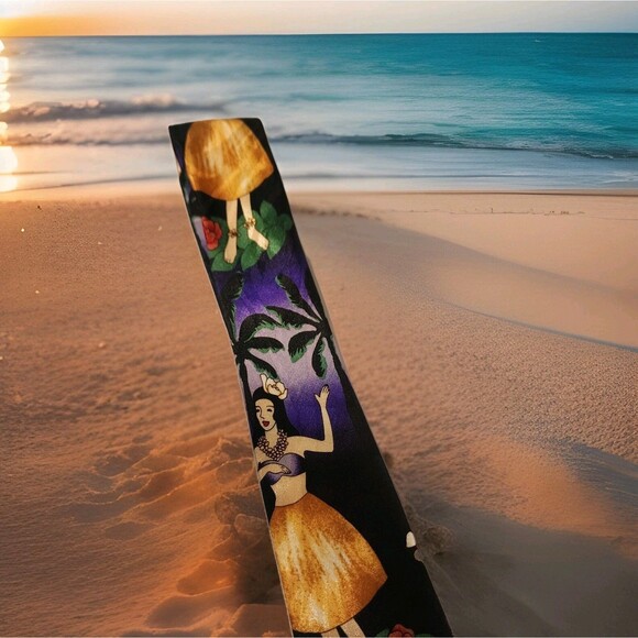 Steven Harris Mens Hula Dancer Hawaii Palm Tree Sunset Beach Tie Hand Made - Picture 8 of 14